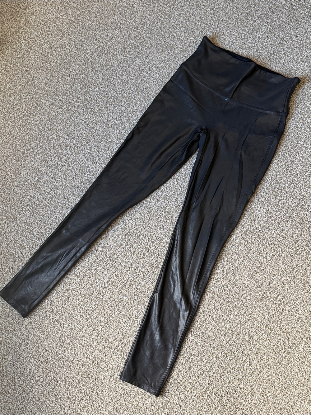 SPANX Faux Leather Leggings Black High Rise Size Medium Petite